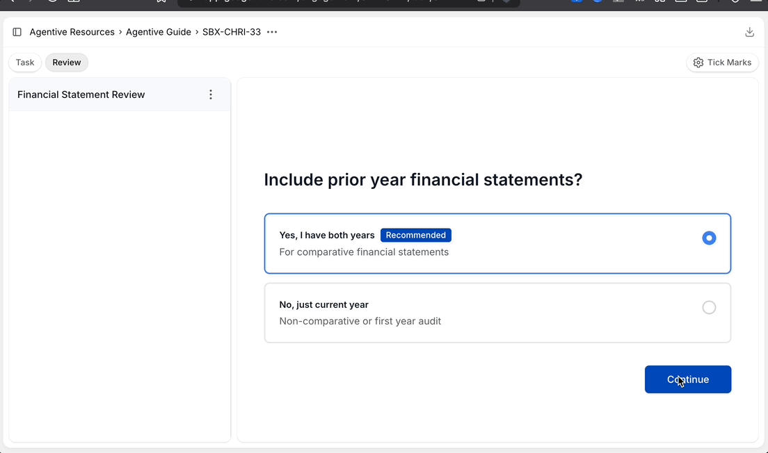 Uploading the prior- and current-year financial statements into the FSR task
