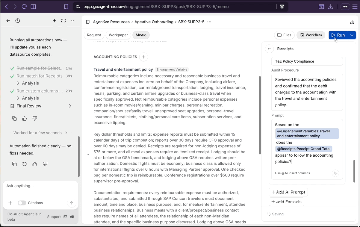 Run the workflow and review/iterate on the workpaper